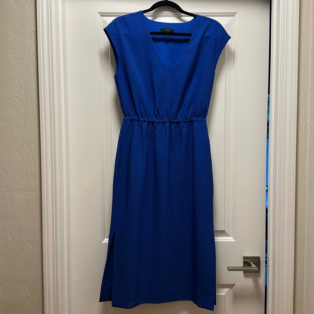 J.Crew Blue Perforated Midi Side Slit Dress